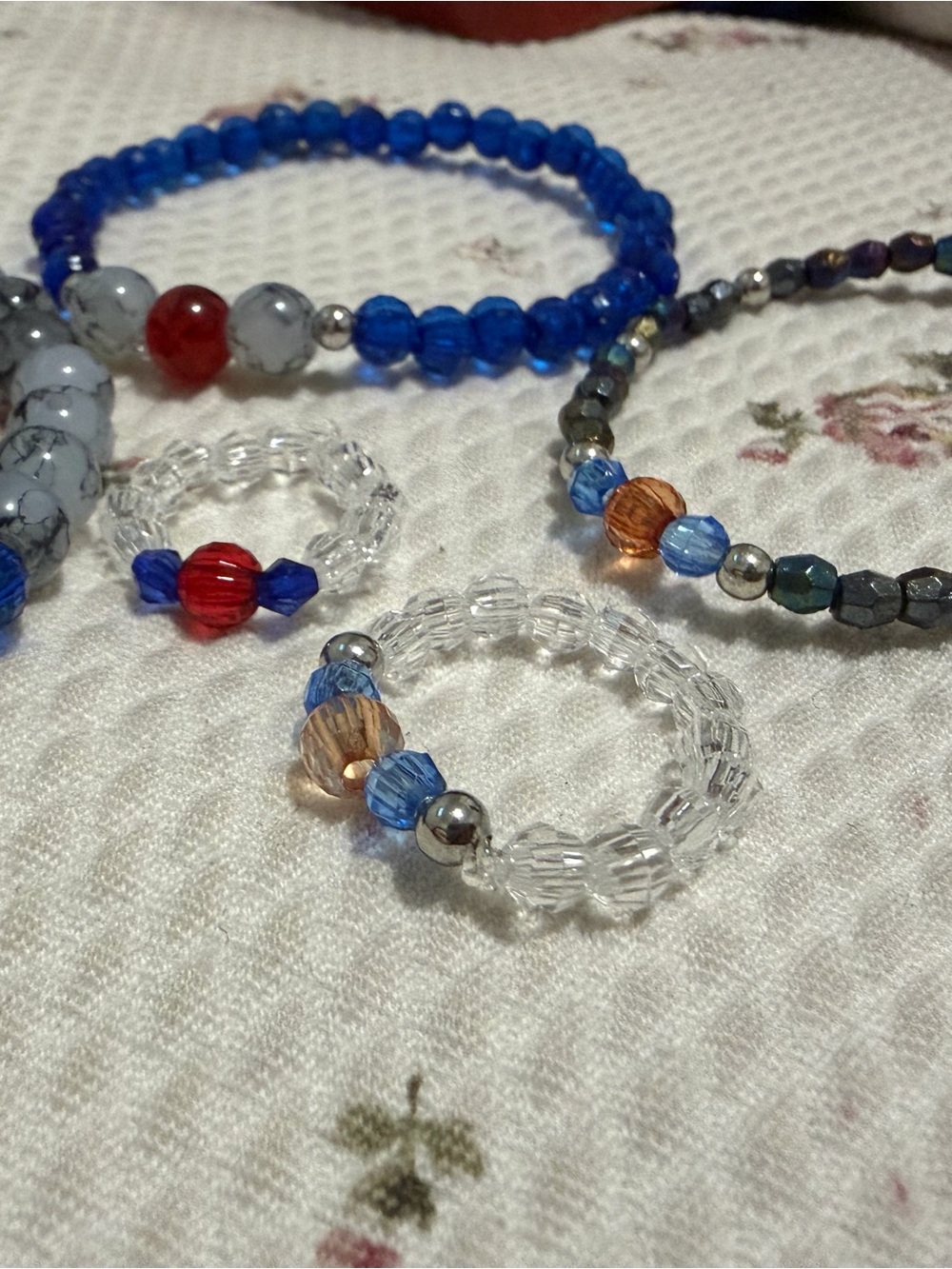 Spiderman Clear Beaded Stretch Ring with Blue and Gold Accents